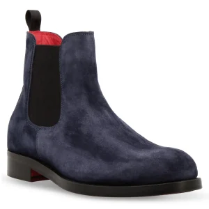 Stivaletti da uomo Chelsea in pelle scamosciata blu suola in cuoio
