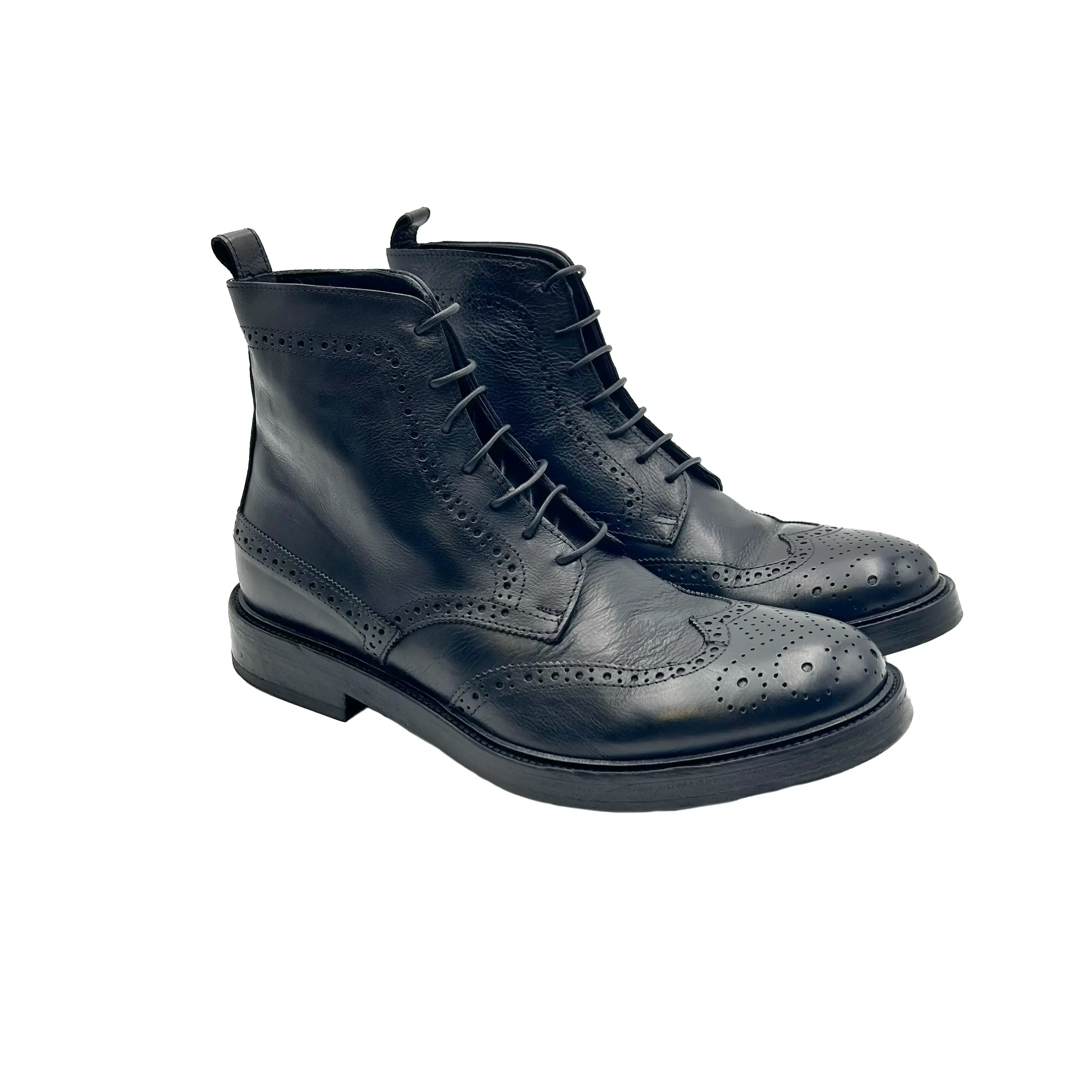 34209 Stivaletto Full Brogue Stone Wax Nero