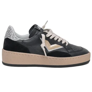 4B12 Sneaker Donna Play New Sky Nera, Oro e Glitter Argento
