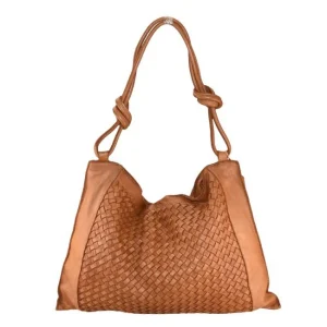Borsa a spalla in pelle intrecciata effetto vintage - BAJZ59865 cuoio