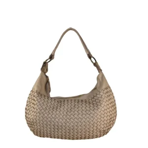 Borsa a spalla in pelle intrecciata - BAGE49854 taupe