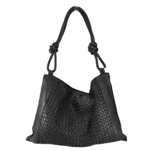 Borsa a spalla in pelle intrecciata effetto vintage - BAJZ59865 nero
