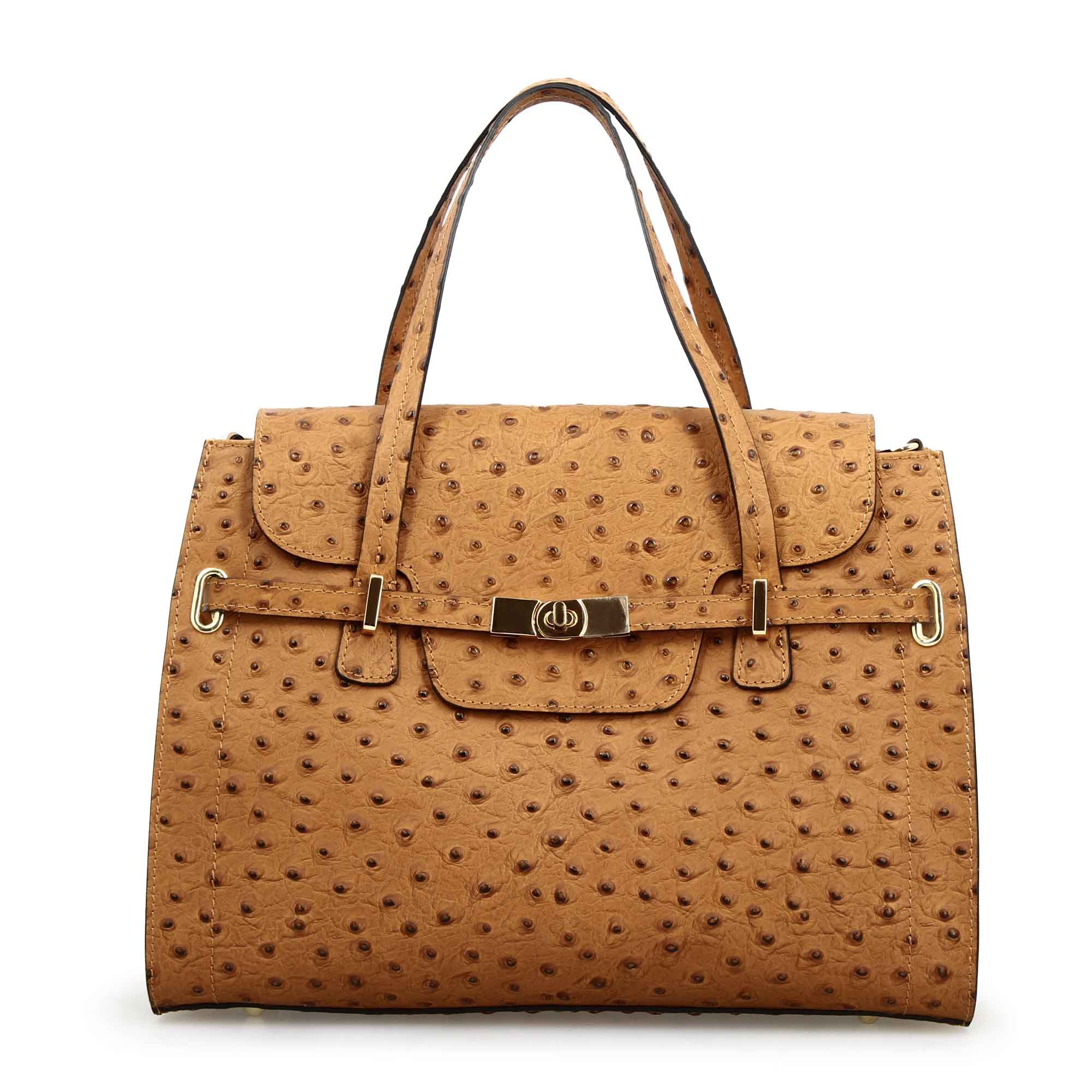 Borsa a mano grande artigianale da donna in pelle stampata marrone - immagine 2