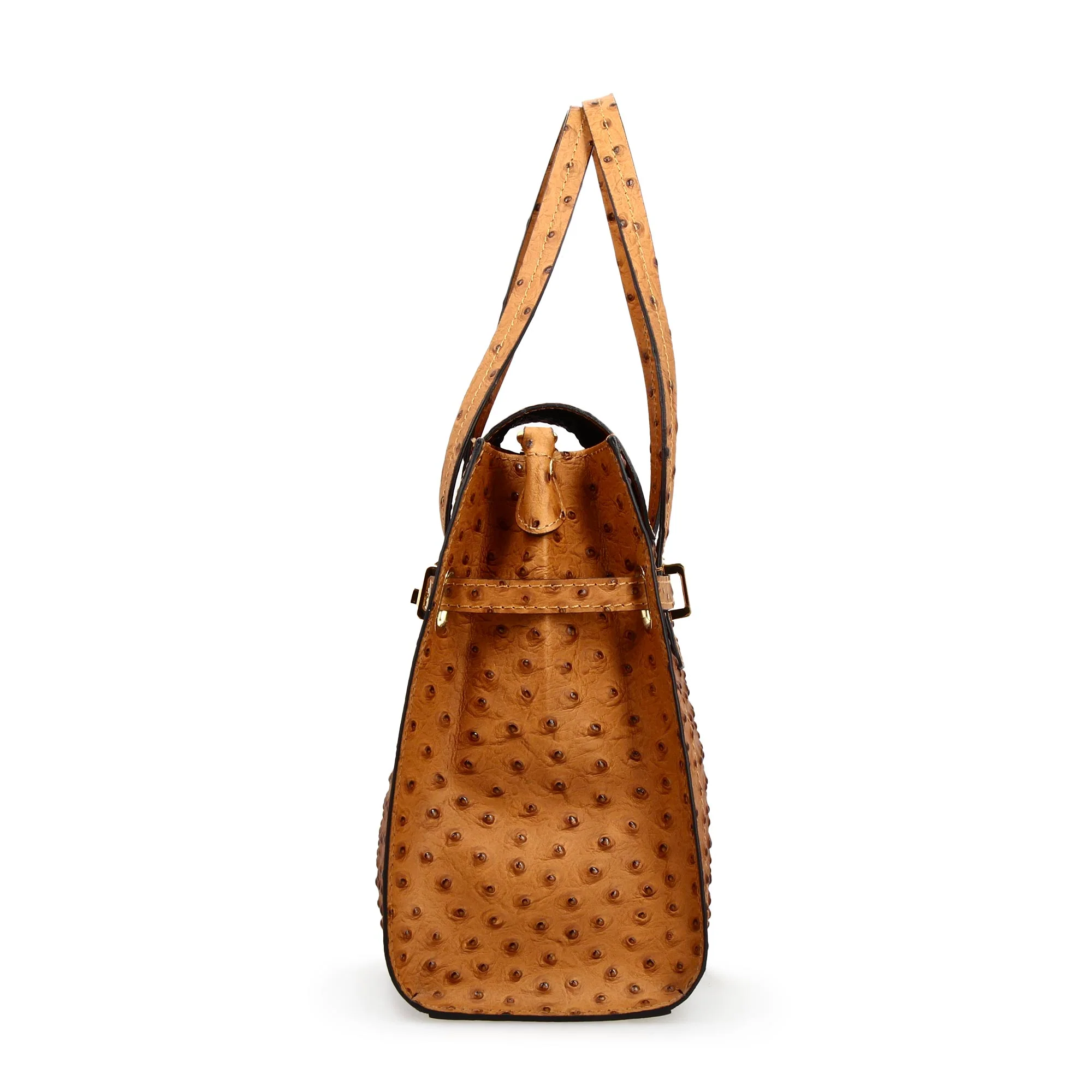 Borsa a mano grande artigianale da donna in pelle stampata marrone - immagine 3