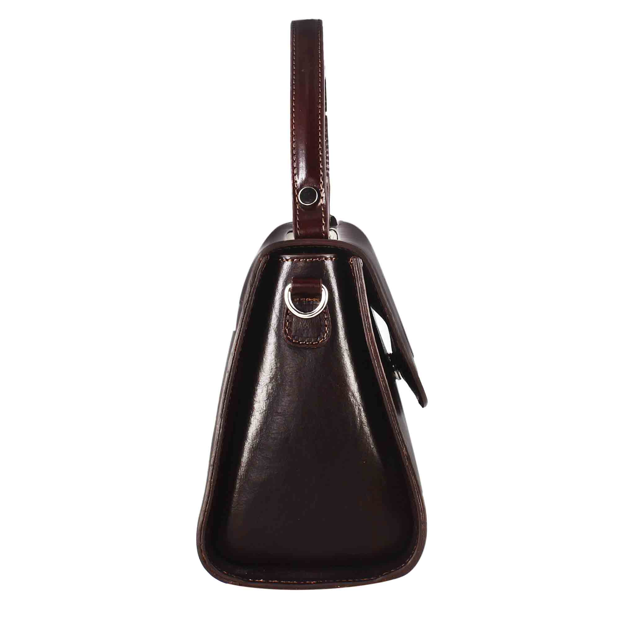 Borsa Lucrezia bauletto da donna classica in pelle liscia colore marrone scuro - immagine 3