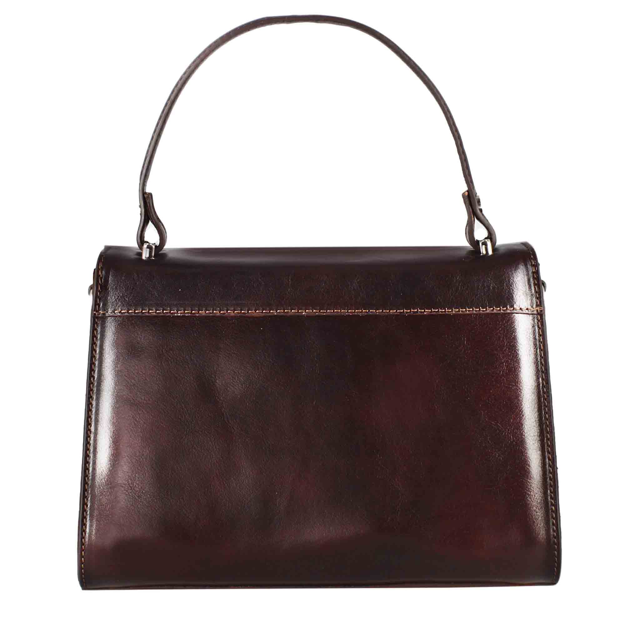 Borsa Lucrezia bauletto da donna classica in pelle liscia colore marrone scuro - immagine 4