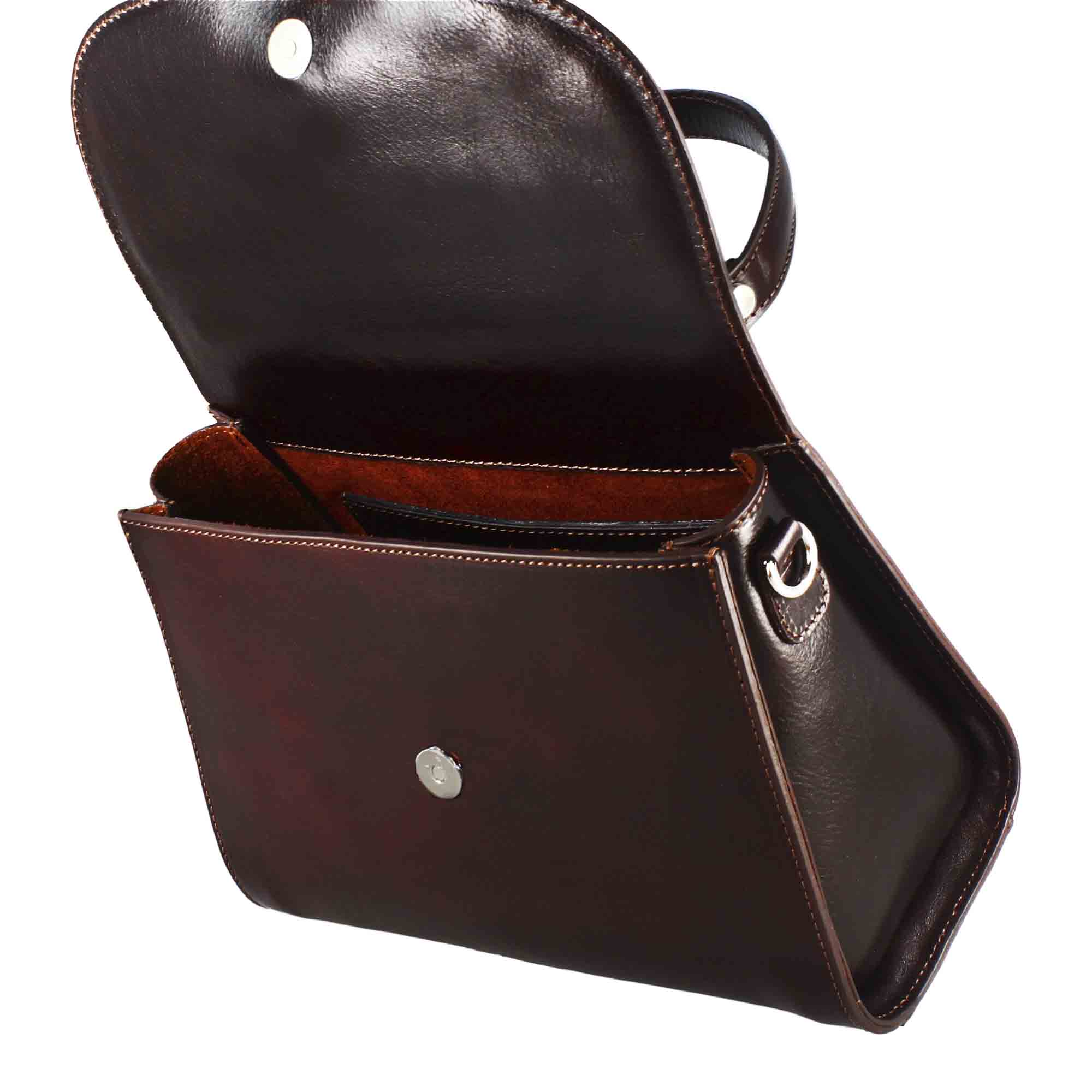 Borsa Lucrezia bauletto da donna classica in pelle liscia colore marrone scuro - immagine 5