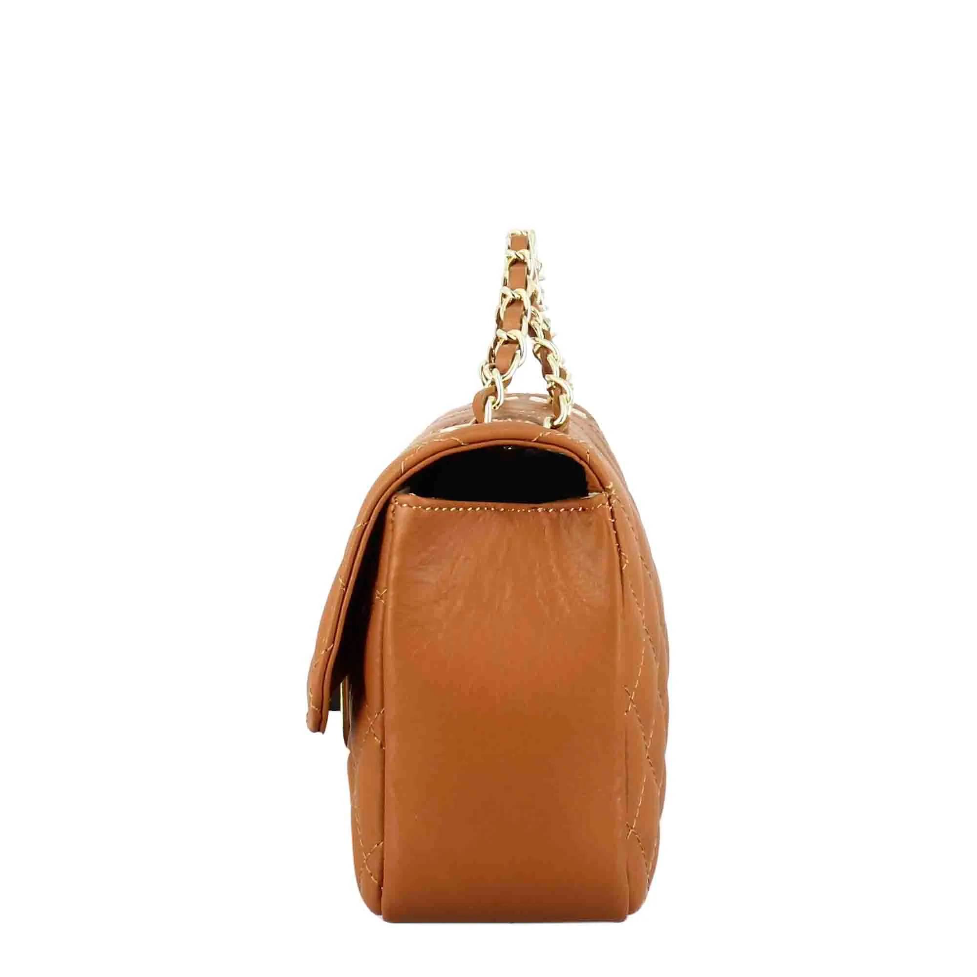 Borsetta Vanity media a tracolla in pelle trapuntata colore marrone - immagine 4