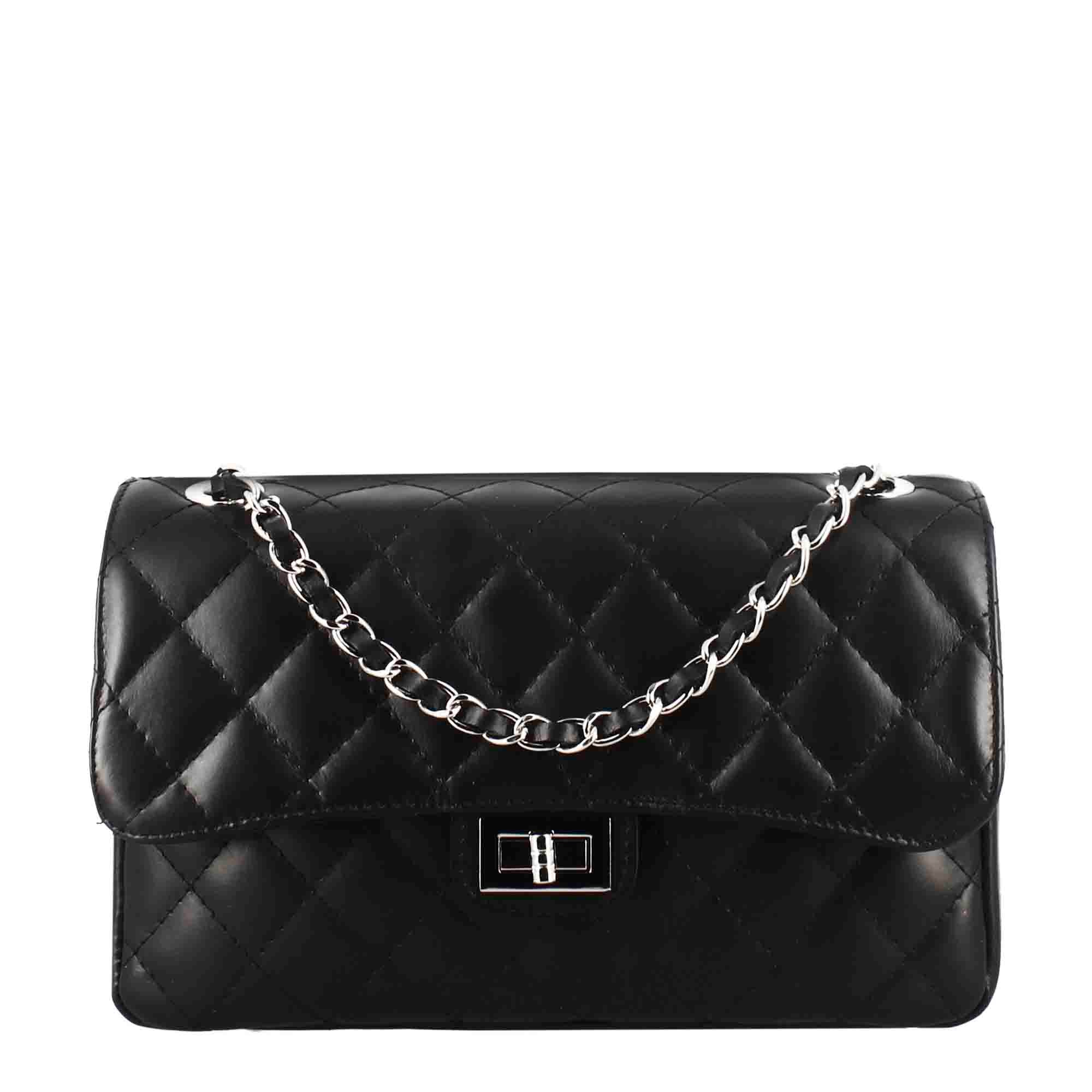 Borsetta Vanity media a tracolla in pelle trapuntata colore nero - immagine 2