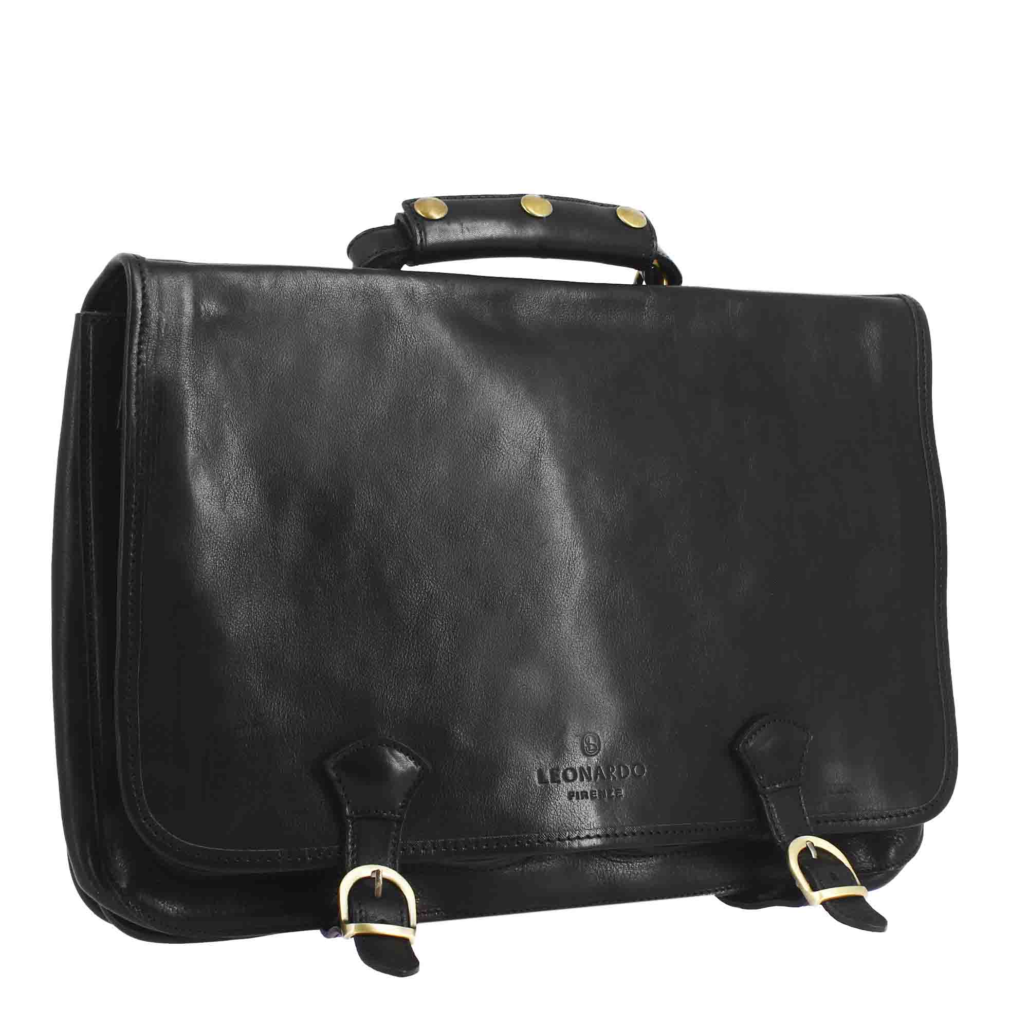 Cartella Professionale da uomo in pelle pieno fiore chiusura pattina con doppia fibbia colore nero - immagine 3