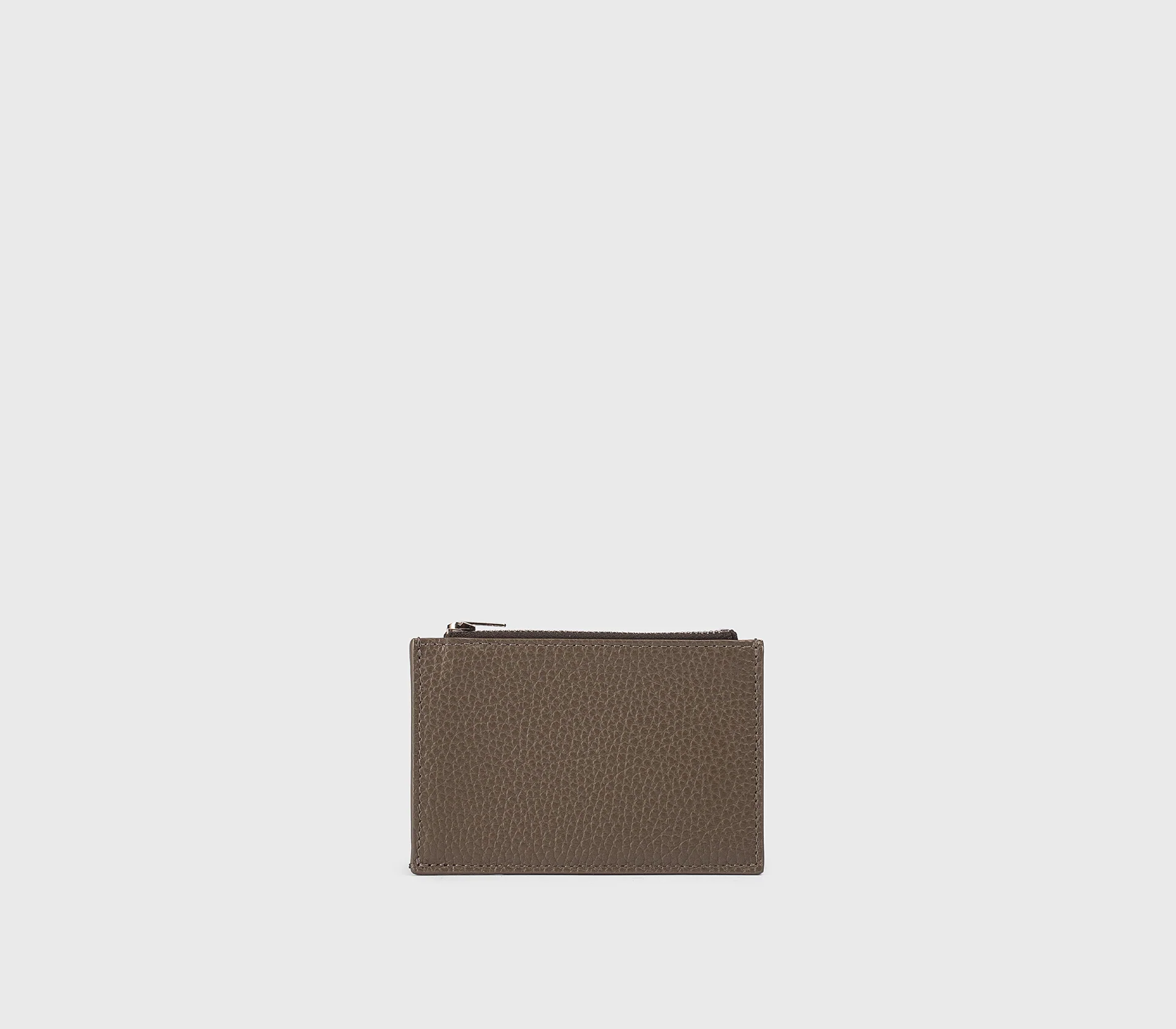 Porta carte con zip in pelle bottalata fango