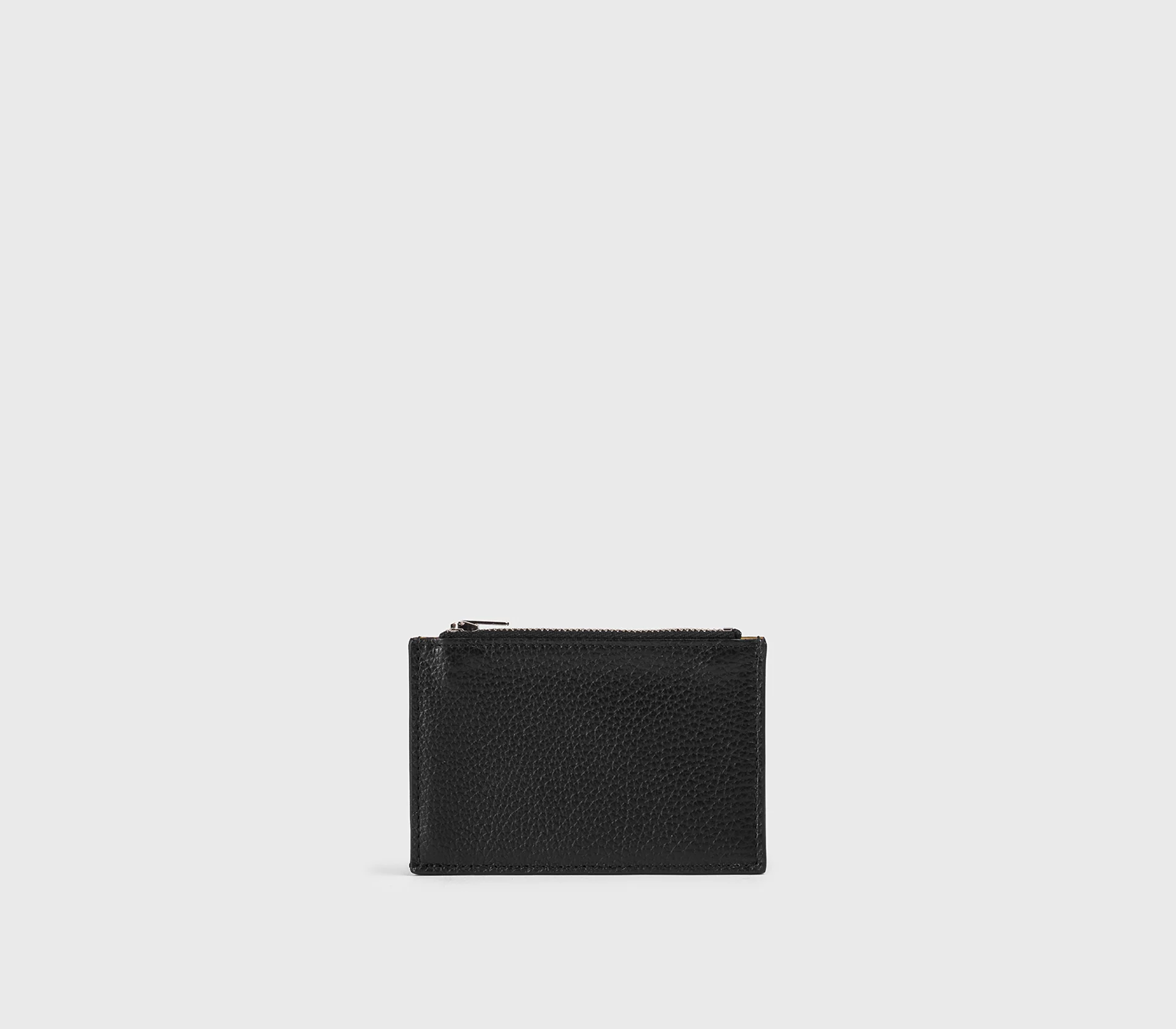 Porta carte con zip in pelle bottalata nero - immagine 2