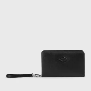 Portafoglio con doppia zip in pelle palmellata nero