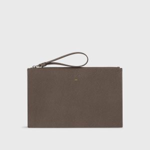 Pochette porta documenti in pelle palmellata taupe