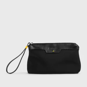 Pochette in tessuto tecnico e dettaglio in pelle nera
