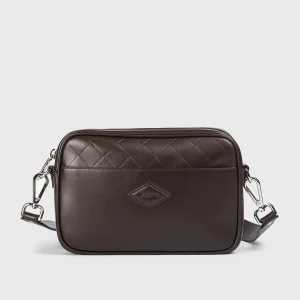 Borsa messenger in pelle con dettaglio matelassé cacao