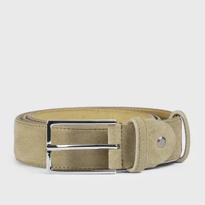 Cintura in suede sabbia con fibbia quadrata