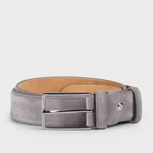 Cintura in suede grigia con fibbia quadrata