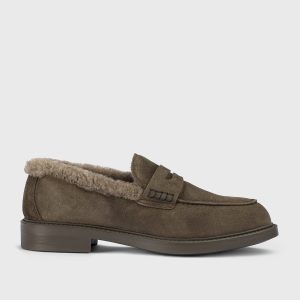 DD8738BRUGUM252OM39 - Mocassino in suede con dettaglio pelliccia espresso