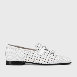 DD8875MEGNUZ280NW00 - Mocassino con nappine in pelle traforata bianco