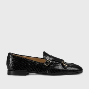 DD8877MEGNUF277NN00 - Mocassino con doppia fibbia in pelle stampa pitone nero