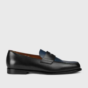 DU3260MARIPF326NN38 - Mocassino "Mario 50" in pelle bicolore nero e indigo