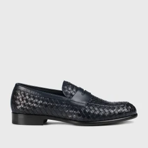 DU3266STRAUY195NB00 - Mocassino in pelle intrecciata blu
