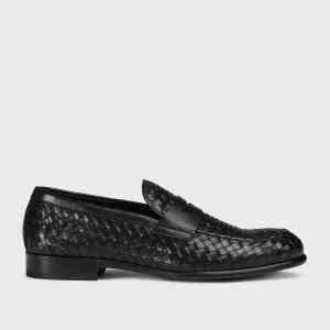 DU3266STRAUY195NN00 - Mocassino in pelle intrecciata nero