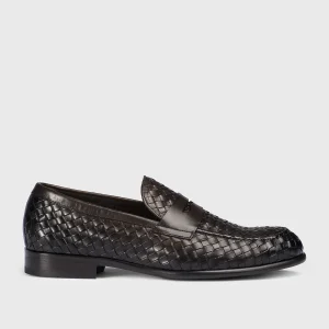 DU3266STRAUY195TM00 - Mocassino in pelle intrecciata testa di moro
