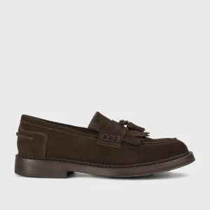 DU3342BRUXUF009TM23 - Mocassino con nappine e frangia in suede marrone "terre"