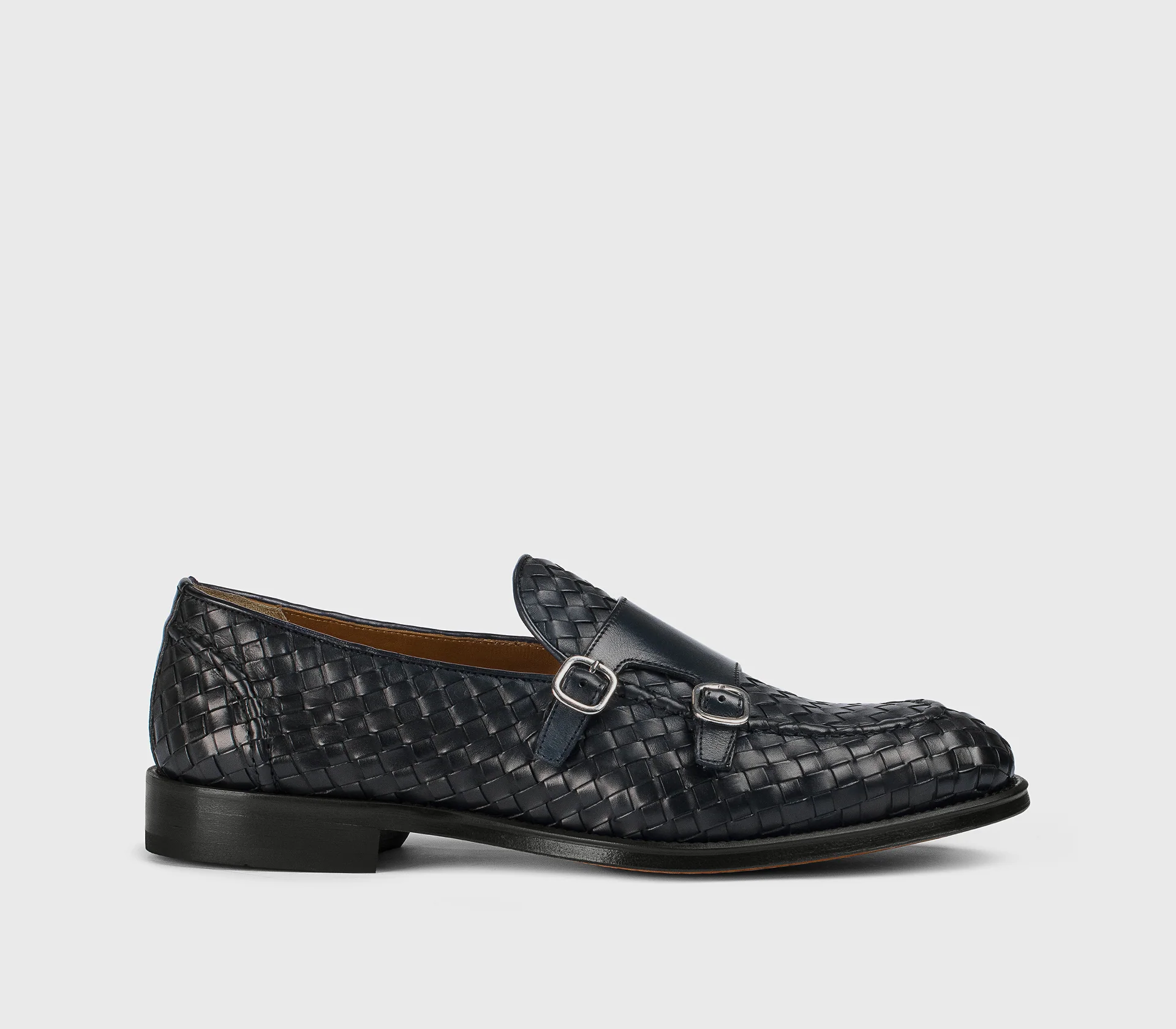DU3412ORVNUY195NB00 - Mocassino doppia fibbia in pelle intrecciata blu