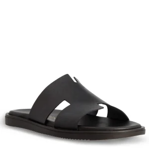 Sandali uomo a H in pelle stampata colore nero fatti a mano
