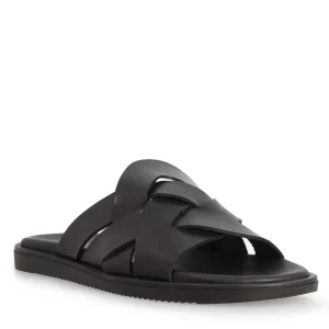 Sandalo artigianale elegante da uomo in pelle colore nero