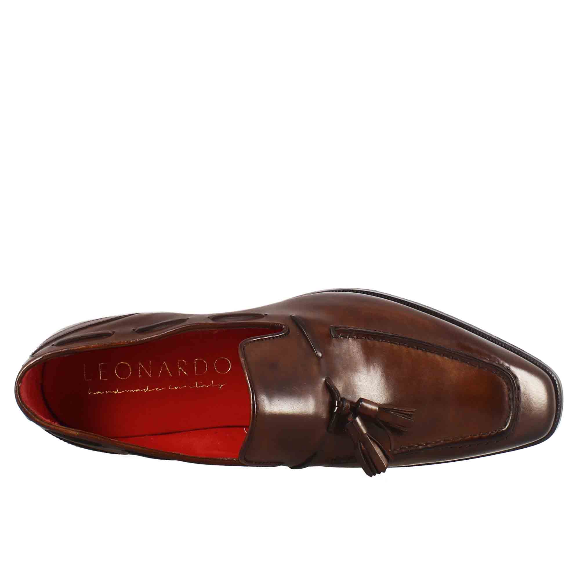 Mocassino con nappine da uomo in pelle colore marrone con punta squadrata - immagine 6