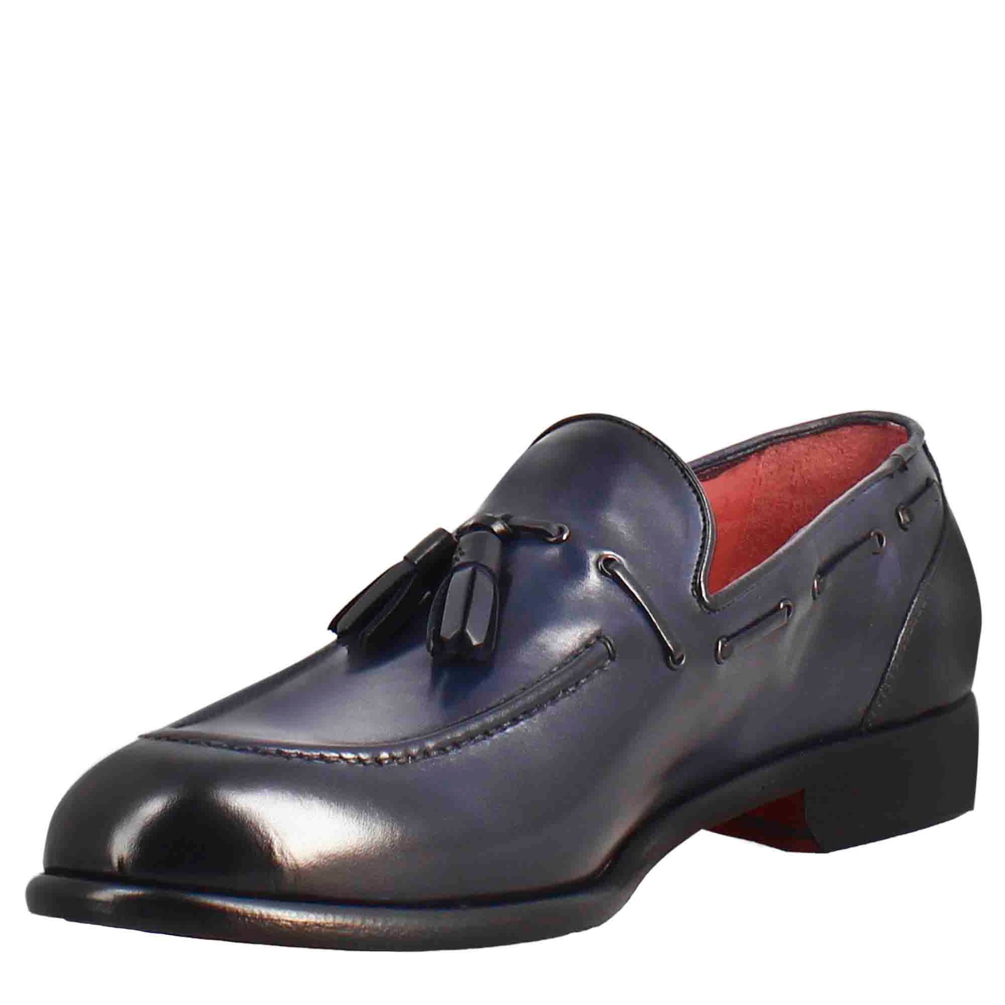 Mocassino con nappine da uomo in pelle colore blu scuro - immagine 5