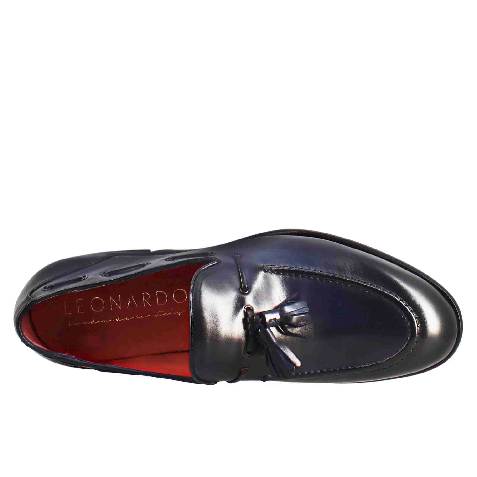 Mocassino con nappine da uomo in pelle colore blu scuro - immagine 6