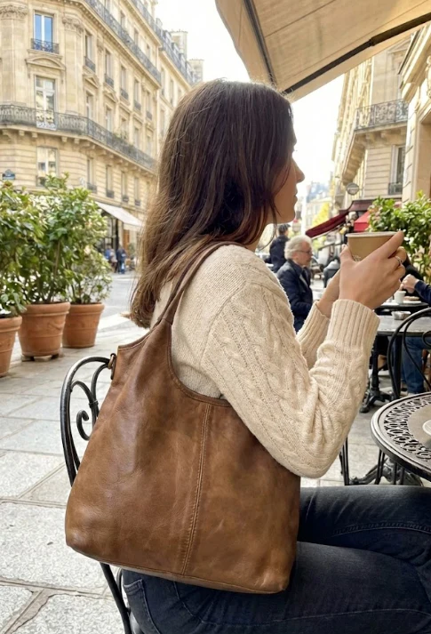 Borsa a spalla in pelle - BASJ58 taupe - immagine 3