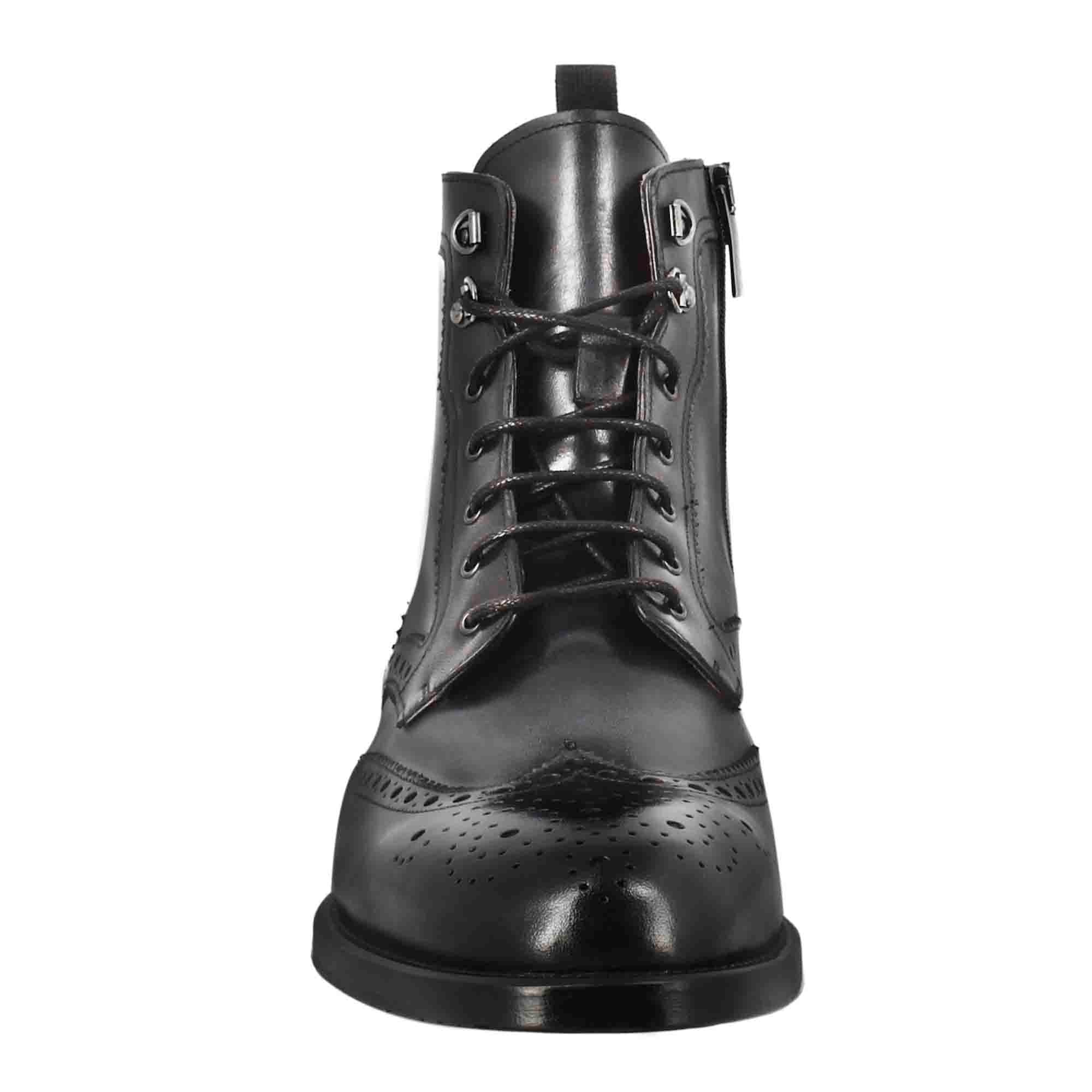 Stivaletto anfibio alto con lavorazione brogue da uomo in pelle colore nero - immagine 4