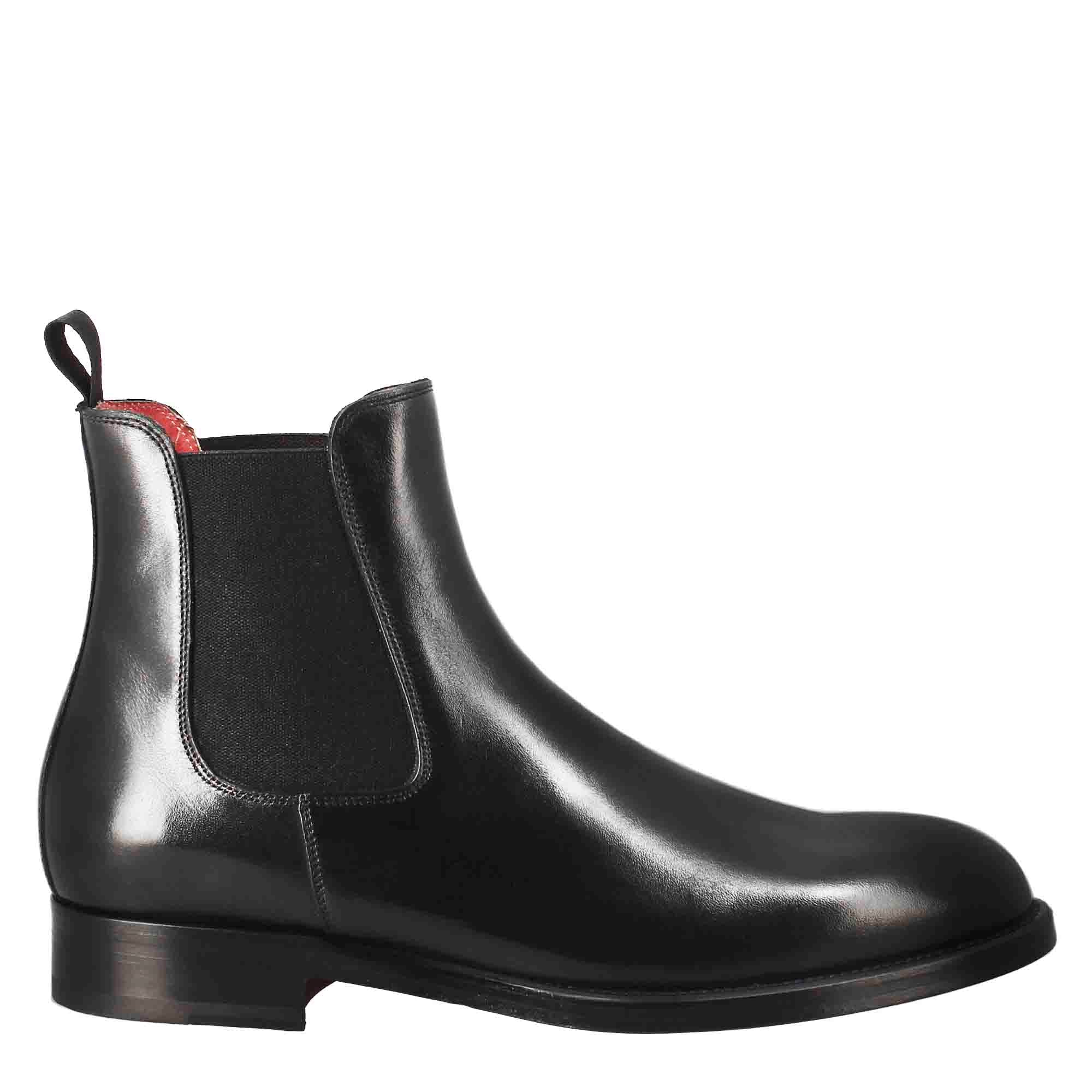 Stivaletto chelsea da uomo in pelle colore nero con elastico - immagine 3