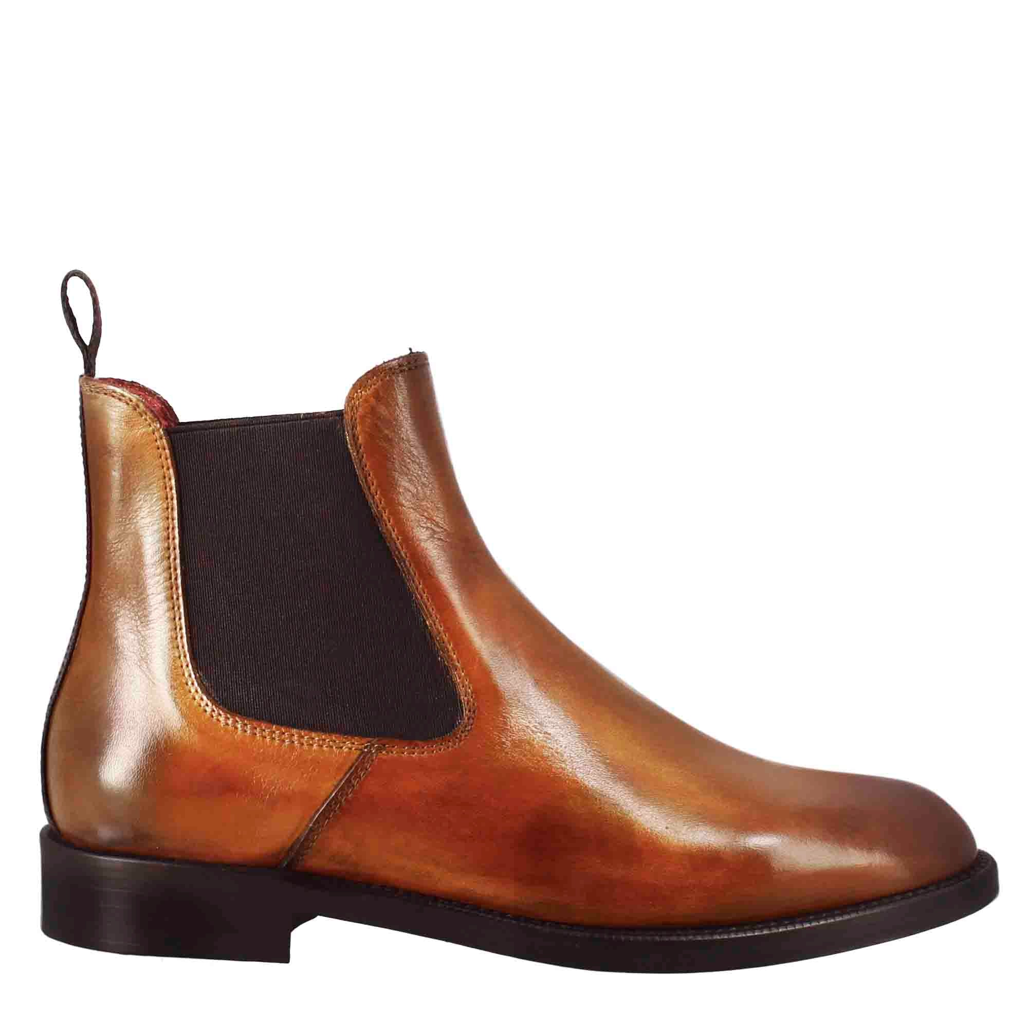 Stivaletto chelsea da donna liscio in pelle colore marrone chiaro - immagine 3