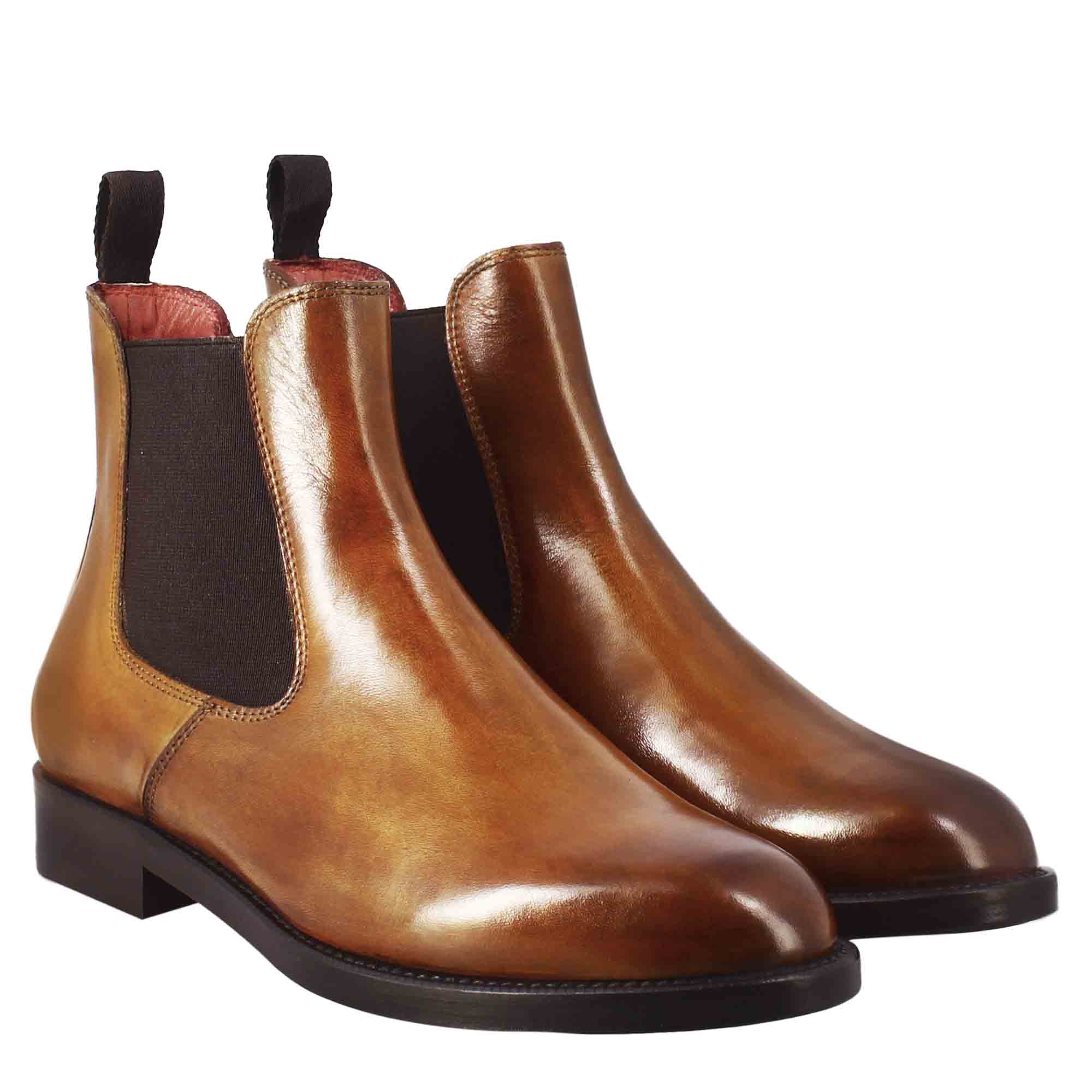 Stivaletto chelsea da donna liscio in pelle colore marrone chiaro - immagine 8