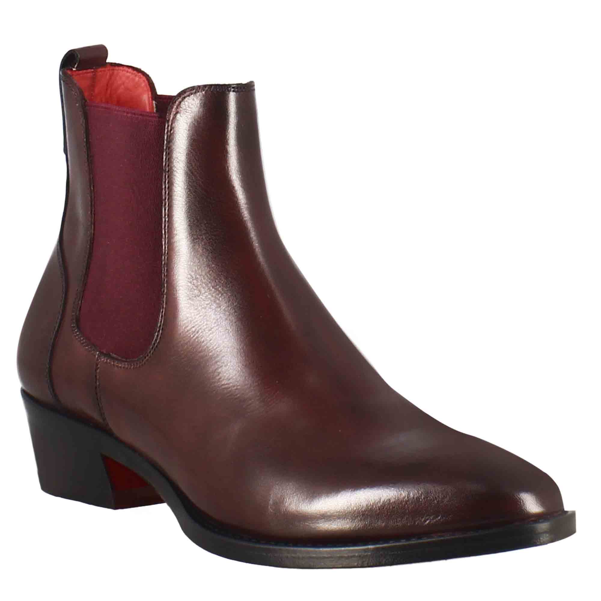 Stivaletto da donna chelsea liscio con tacco medio in pelle colore bordeaux - immagine 2