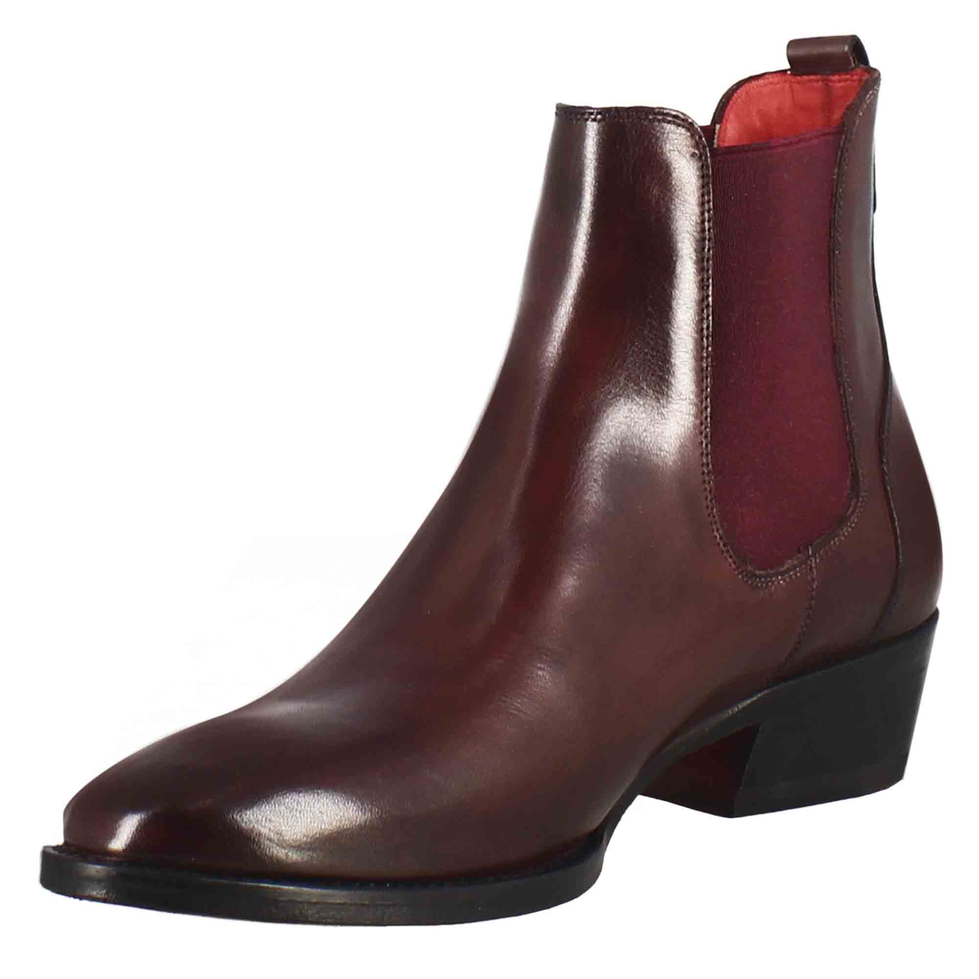 Stivaletto da donna chelsea liscio con tacco medio in pelle colore bordeaux - immagine 5