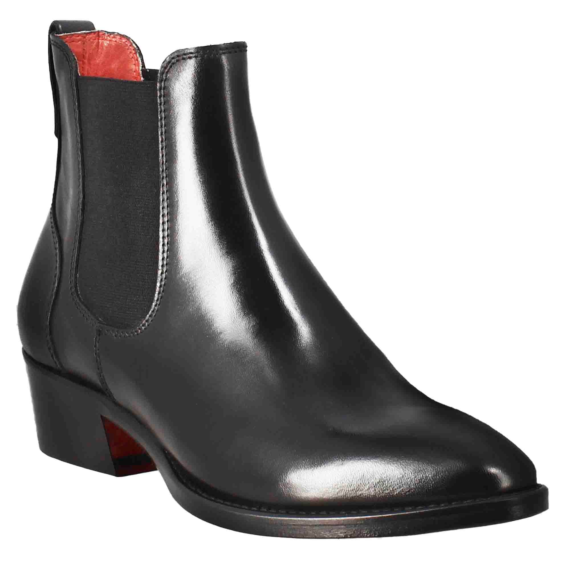 Stivaletto da donna chelsea liscio con tacco medio in pelle colore nero - immagine 2