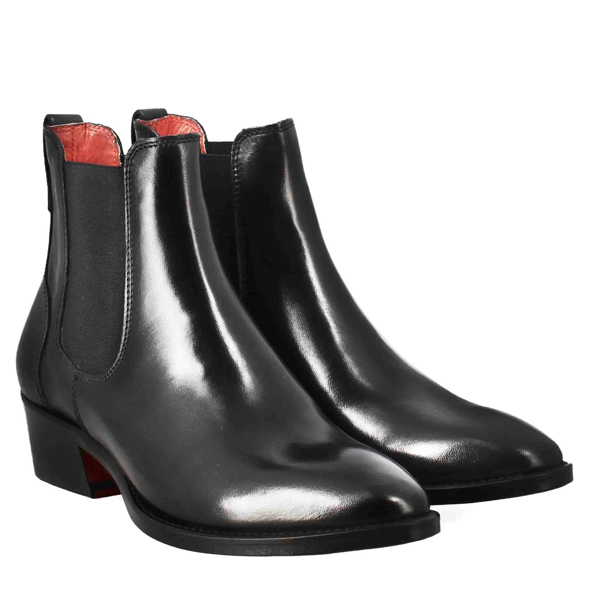 Stivaletto da donna chelsea liscio con tacco medio in pelle colore nero - immagine 8