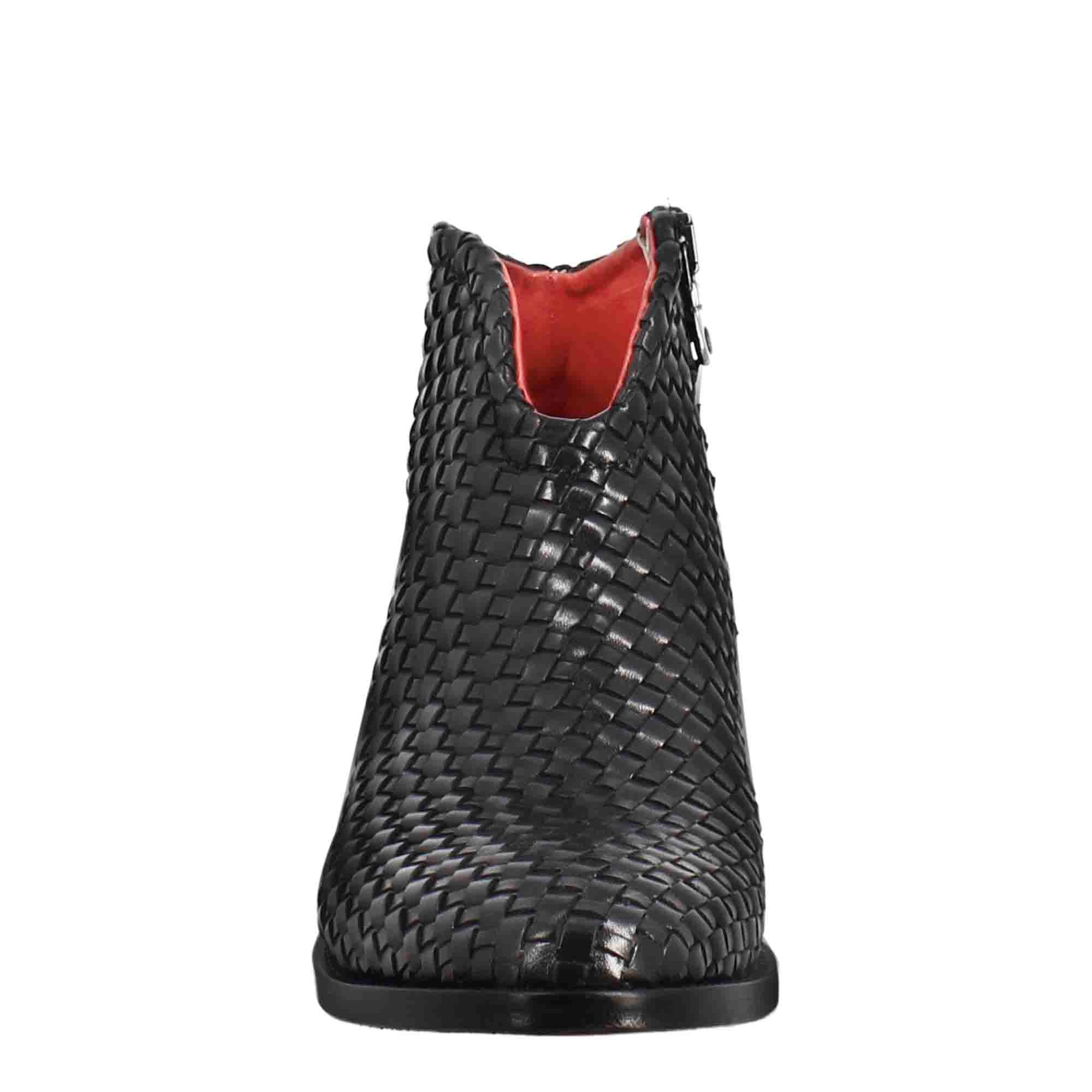 Stivaletto da donna con tacco medio in pelle intrecciata colore nero - immagine 4