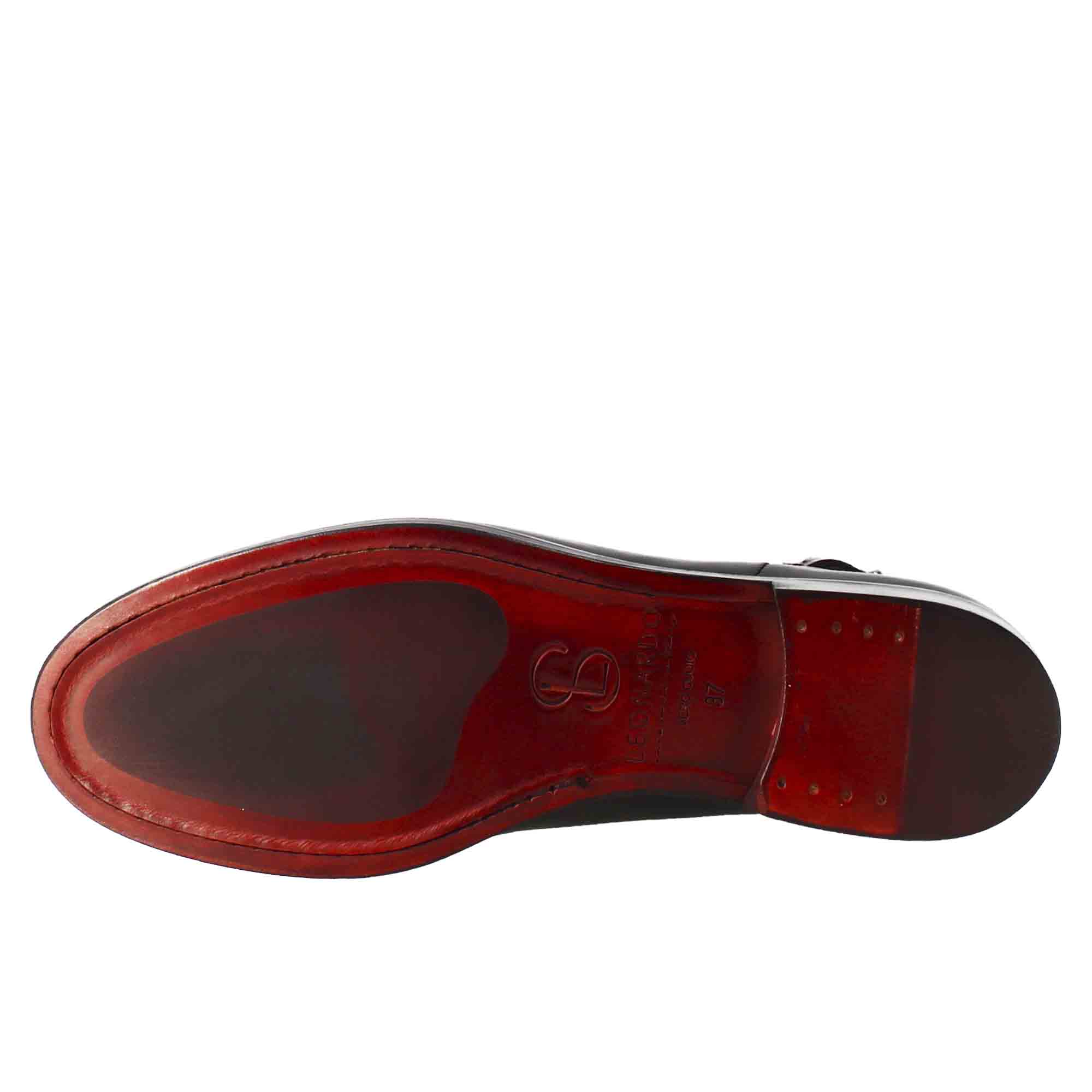 Stivaletto da donna liscio con tacco basso in pelle liscia colore nero con fibbia laterale - immagine 6