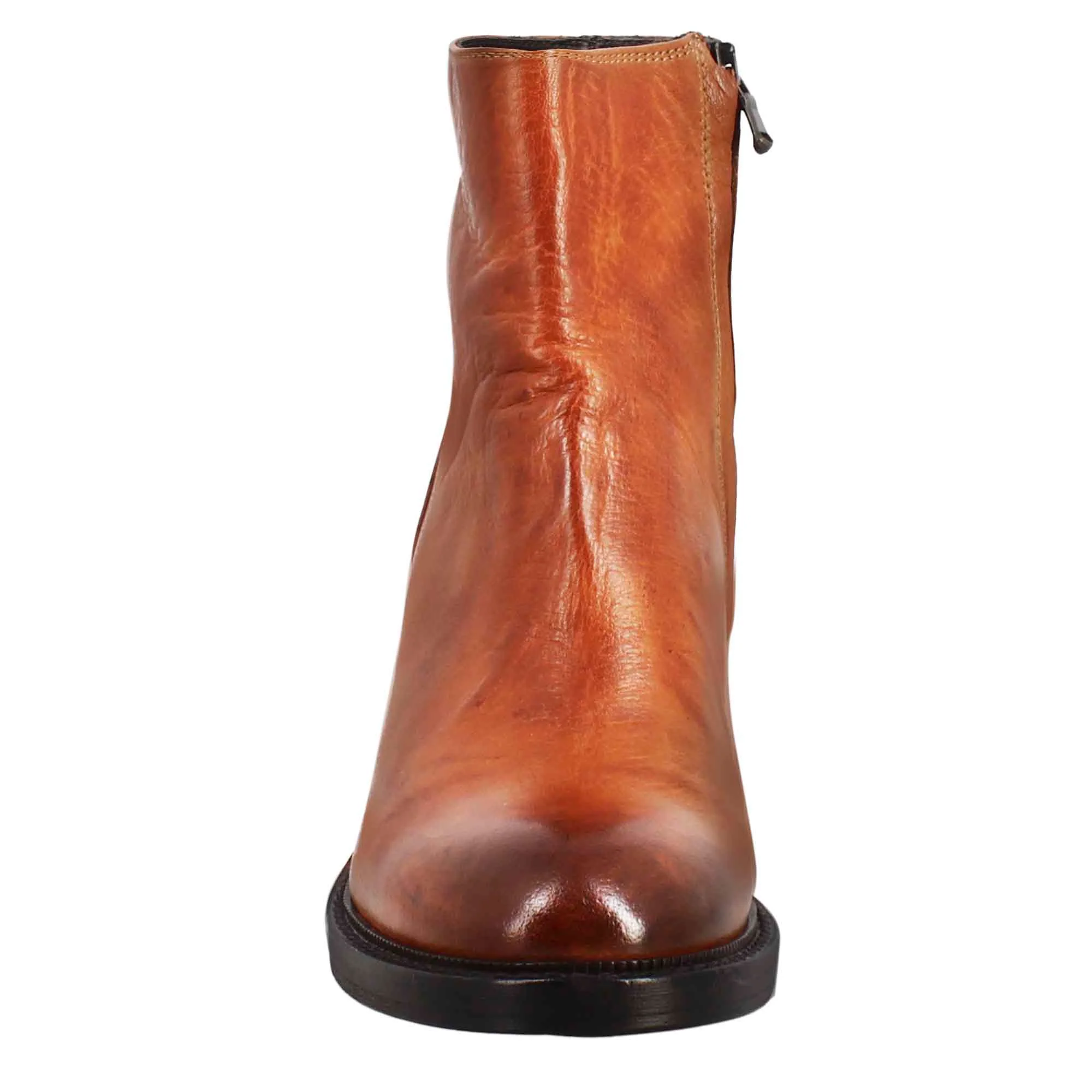 Stivaletto diver basso da donna con tacco in pelle lavata colore cuoio scuro - immagine 4