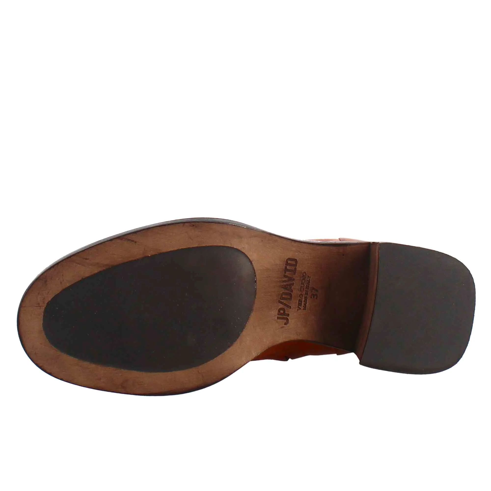 Stivaletto diver basso da donna con tacco in pelle lavata colore cuoio scuro - immagine 7