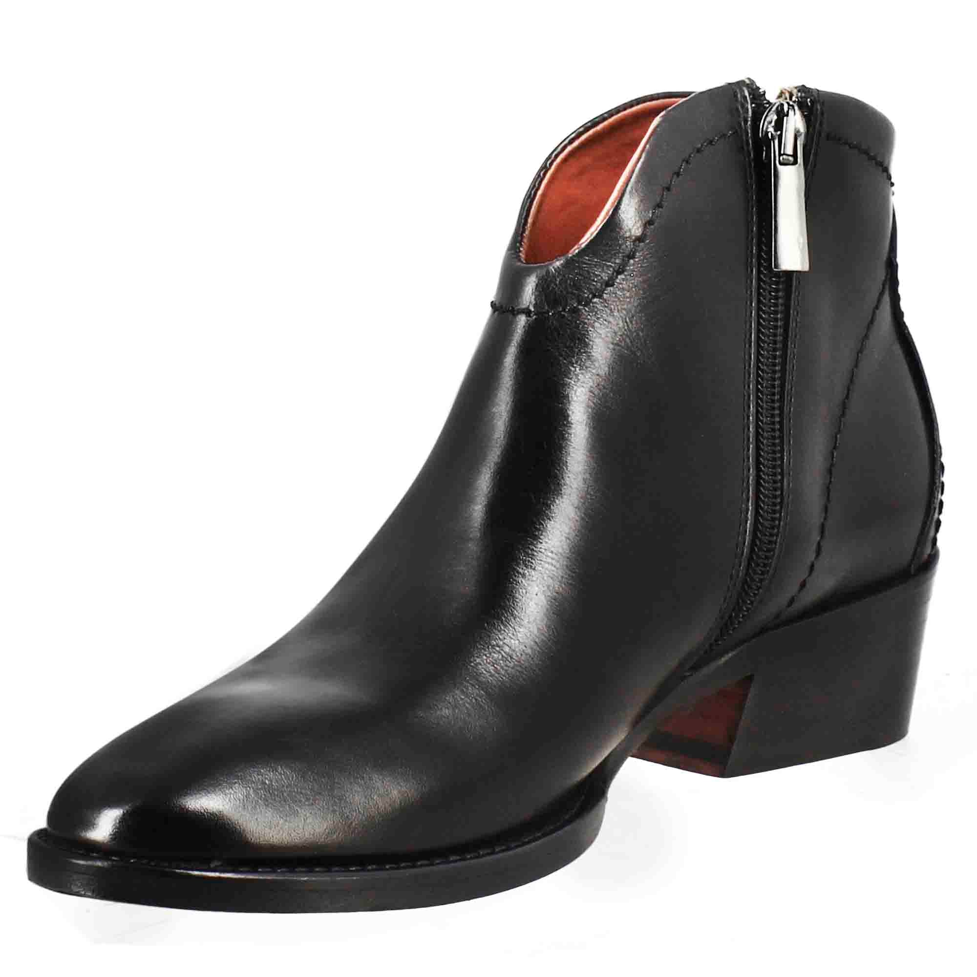 Stivaletto da donna liscio con tacco medio in pelle colore nero - immagine 6